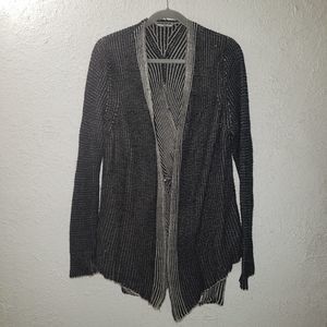 BKE by Buckle Open Front Sweater Black Gray Woven Novelty Cut Out Knit Womens L